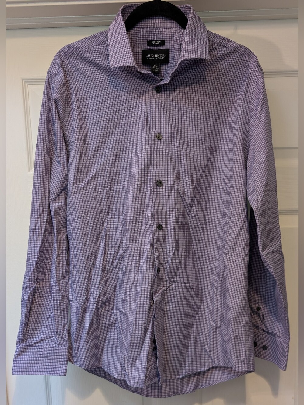 Awearness Kenneth Cole Men's Purple Slim Fit Non Iron Button Down Shirt 16 34/35
